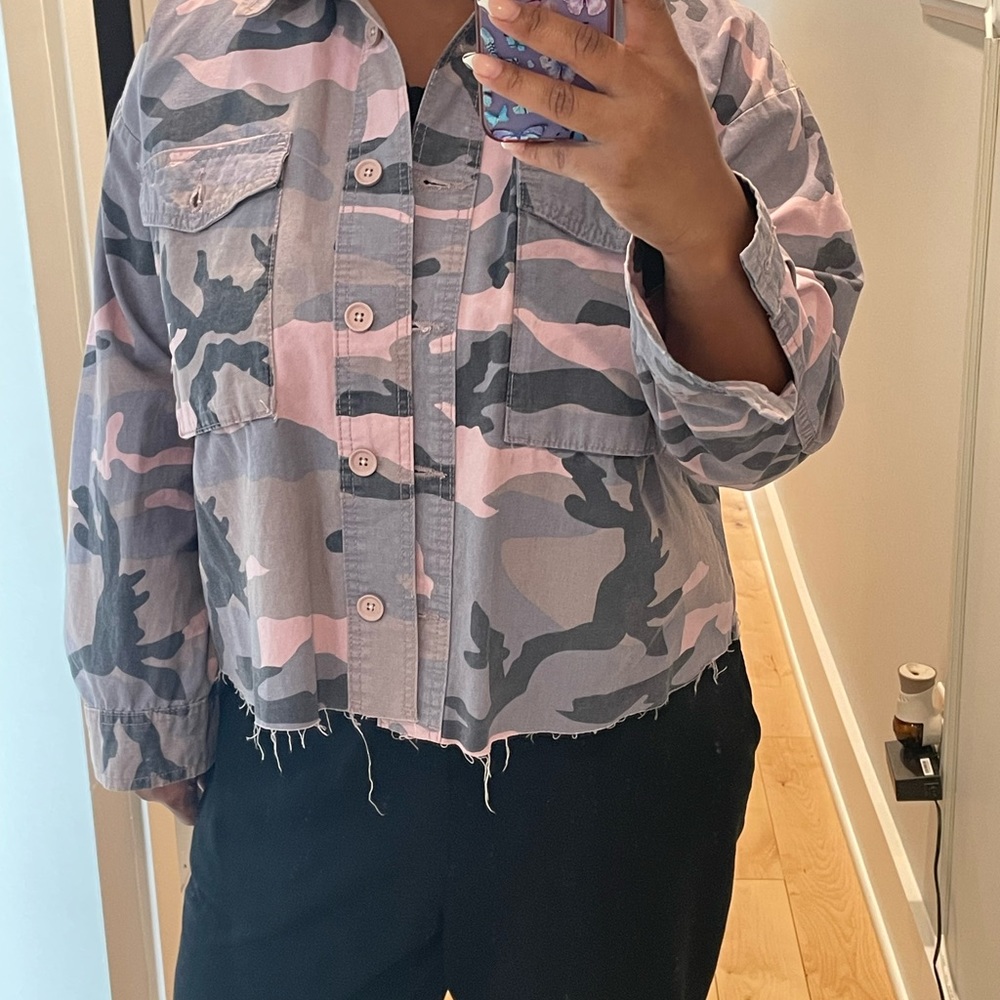 Topshop petite raw hem camo shacket